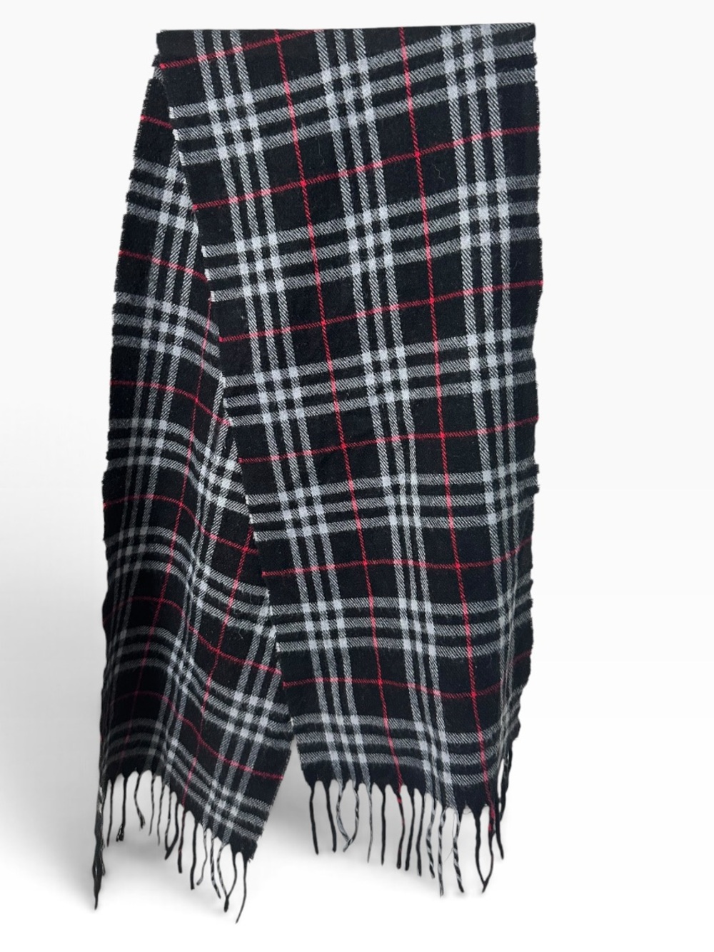 Burberry Black Plaid Scarf with Gray and Red Windowpane